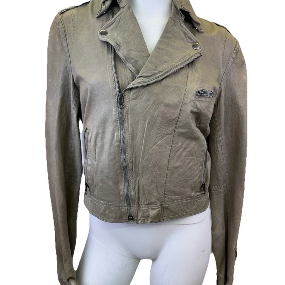 Jakett Josey Women’s Taupe waxed Leather Moto Jacket - Sleek Asymmetric Zip Sm